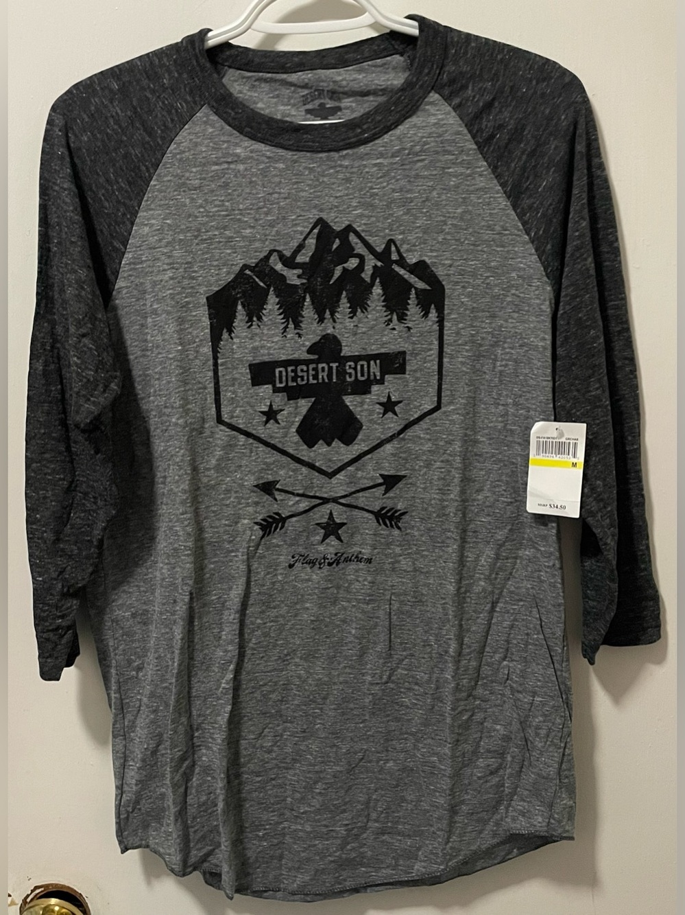 Flag &Anthem Desert Son Men Two-Tone Gray Charcoal 3/4 Sleeve Graphic Tee Medium